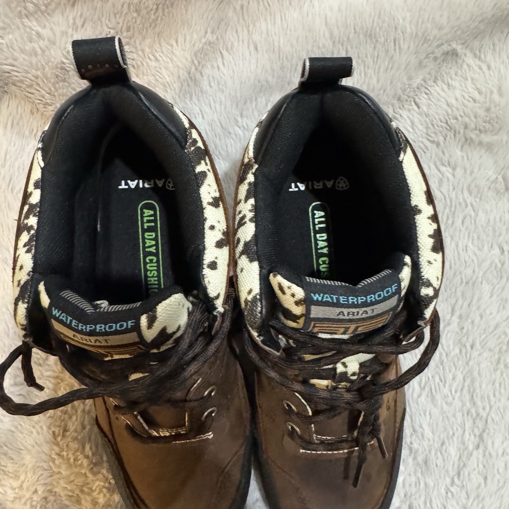 Ariat Womens Terrain H2O Waterproof Hiking Boots Brown Cow Print 8.5B  10044538 - Picture 4 of 9